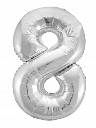 Шар (40''/102 см) Цифра, 8, Slim, Серебро, в упаковке, Россия