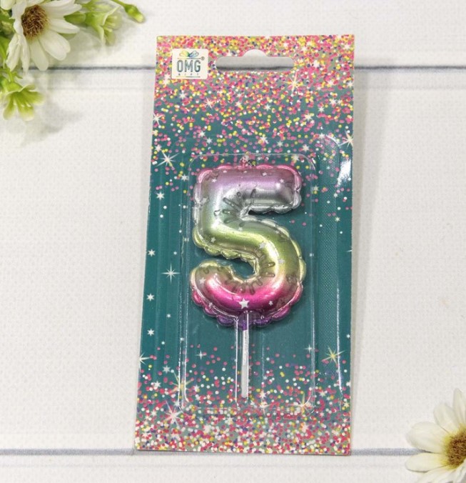 Свеча Цифра 5 "Градиент со звёздочками" 6см