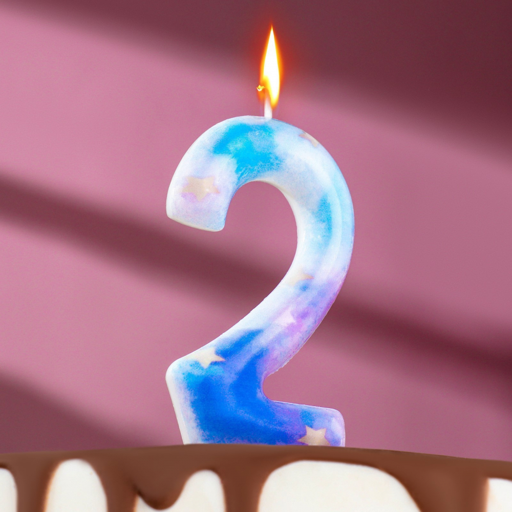 Свеча цифра переливы  "2", 9 см