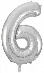 Шар (34''/86 см) Цифра, 6, Серебро, 1 шт. Falali, Китай