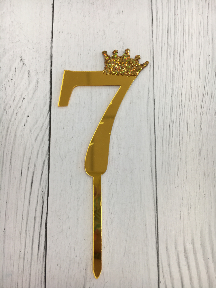 Топпер-цифра с короной "7"- золото, 10 см.