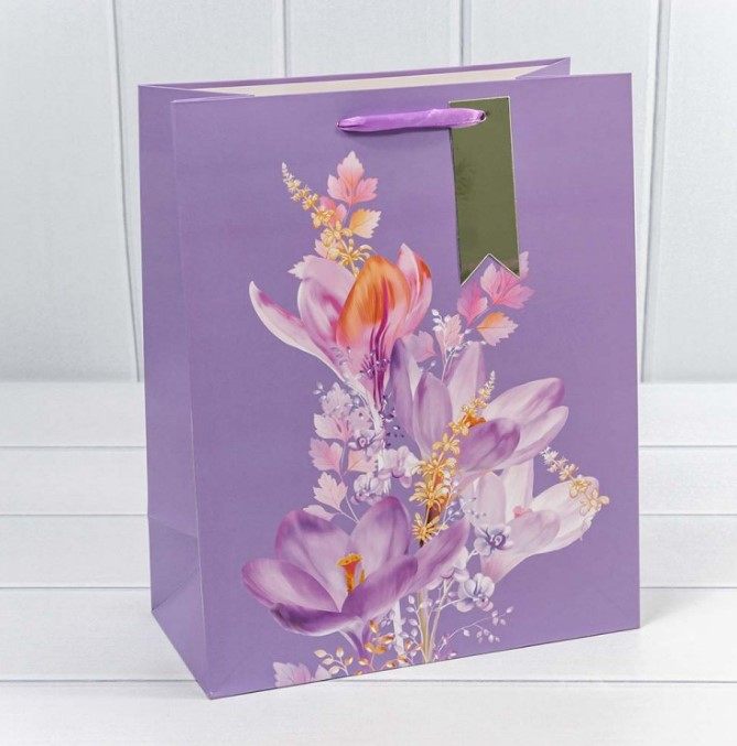 Пакет "Цветы акварель"  26*32*13 см, 1 шт. Фиолетовый