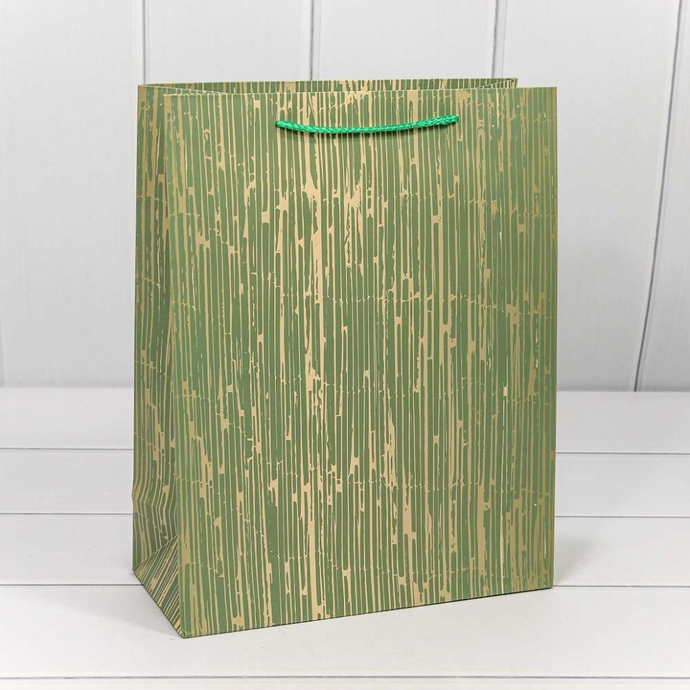 Пакет подарочный "Полосы", Зелёный, 26*32*10 см, 1 шт.