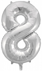 Шар (34''/86 см) Цифра, 8, Серебро, Китай