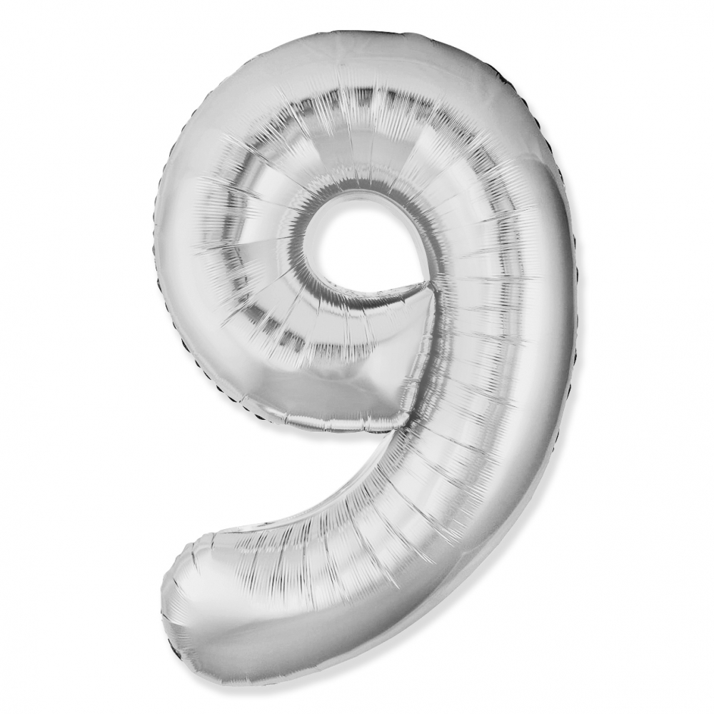 FM Шар (40''/102 см) Цифра, 9 Slim, Серебро, 1 шт. в уп.