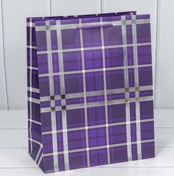 Пакет подарочный с тиснением "Клетки"   26*32*13 см, Фиолетовый