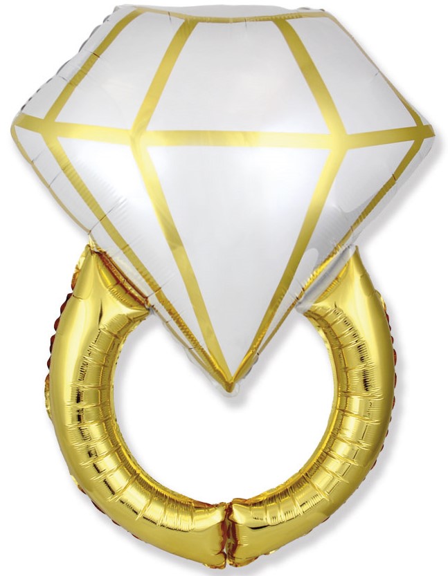 FM Шар (36''/91 см) Фигура, Кольцо с бриллиантом, Белый/Золото, 1 шт.