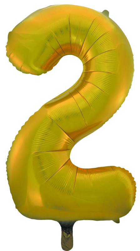 Воздушный шар (34''/86 см) Цифра, 2, Золото, 1 шт., Китай
