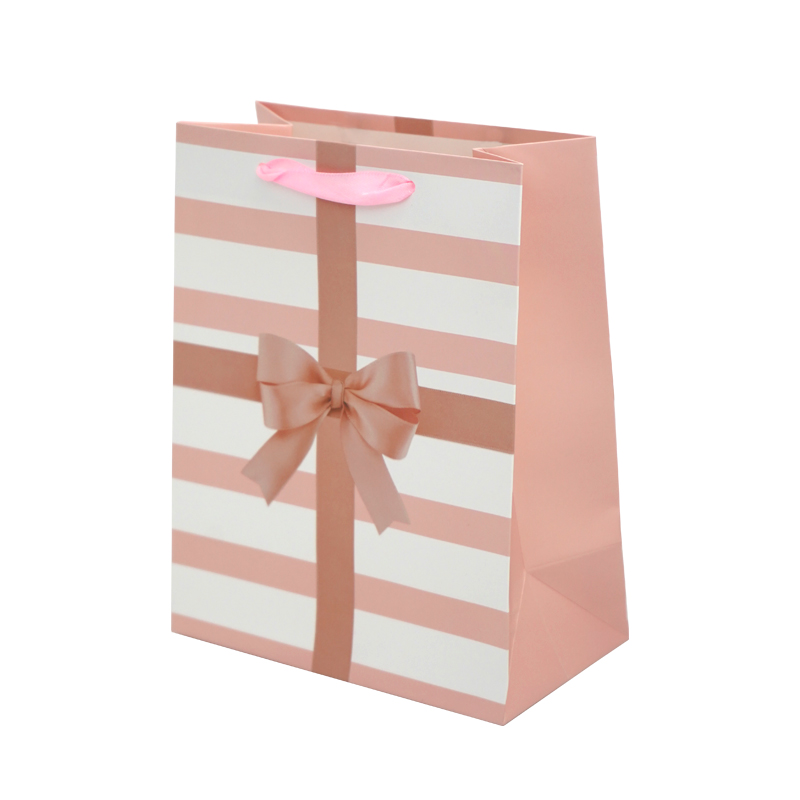 Пакет подарочный "Полосы с бантом", Розовый, 18*23*10 см