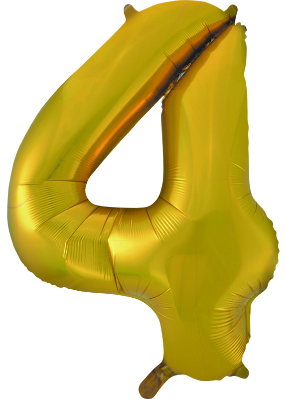 Воздушный шар (34''/86 см) Цифра, 4, Золото, 1 шт., Китай
