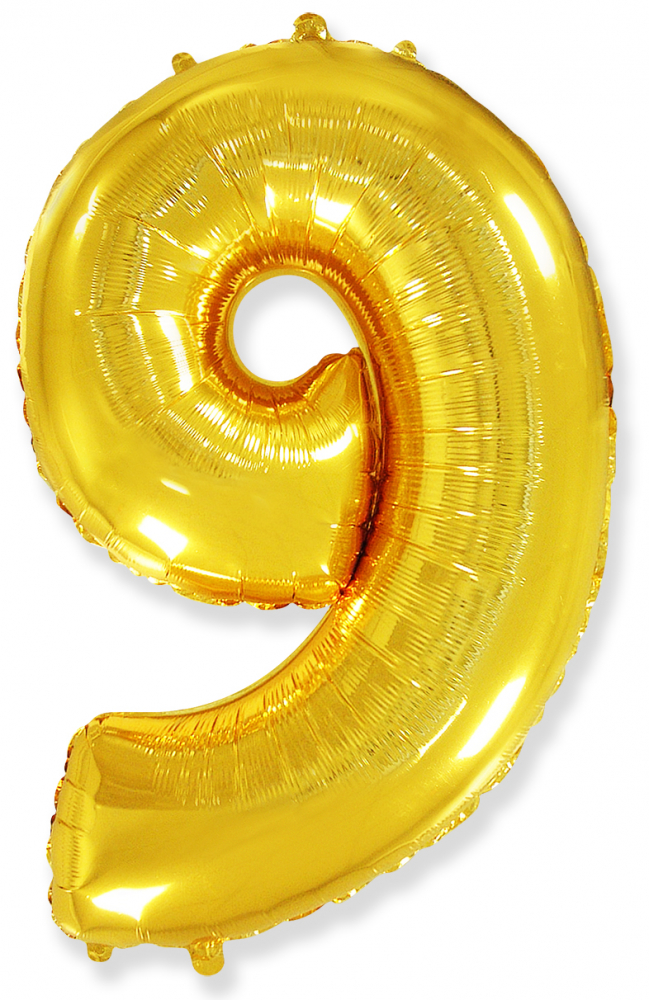 FM Шар (40''/102 см) Цифра, 9, Золото, 1 шт.