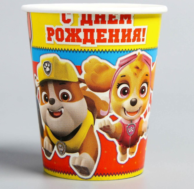 Стакан бумажный "Щенячий патруль", Красный 250 мл, 10 шт.
