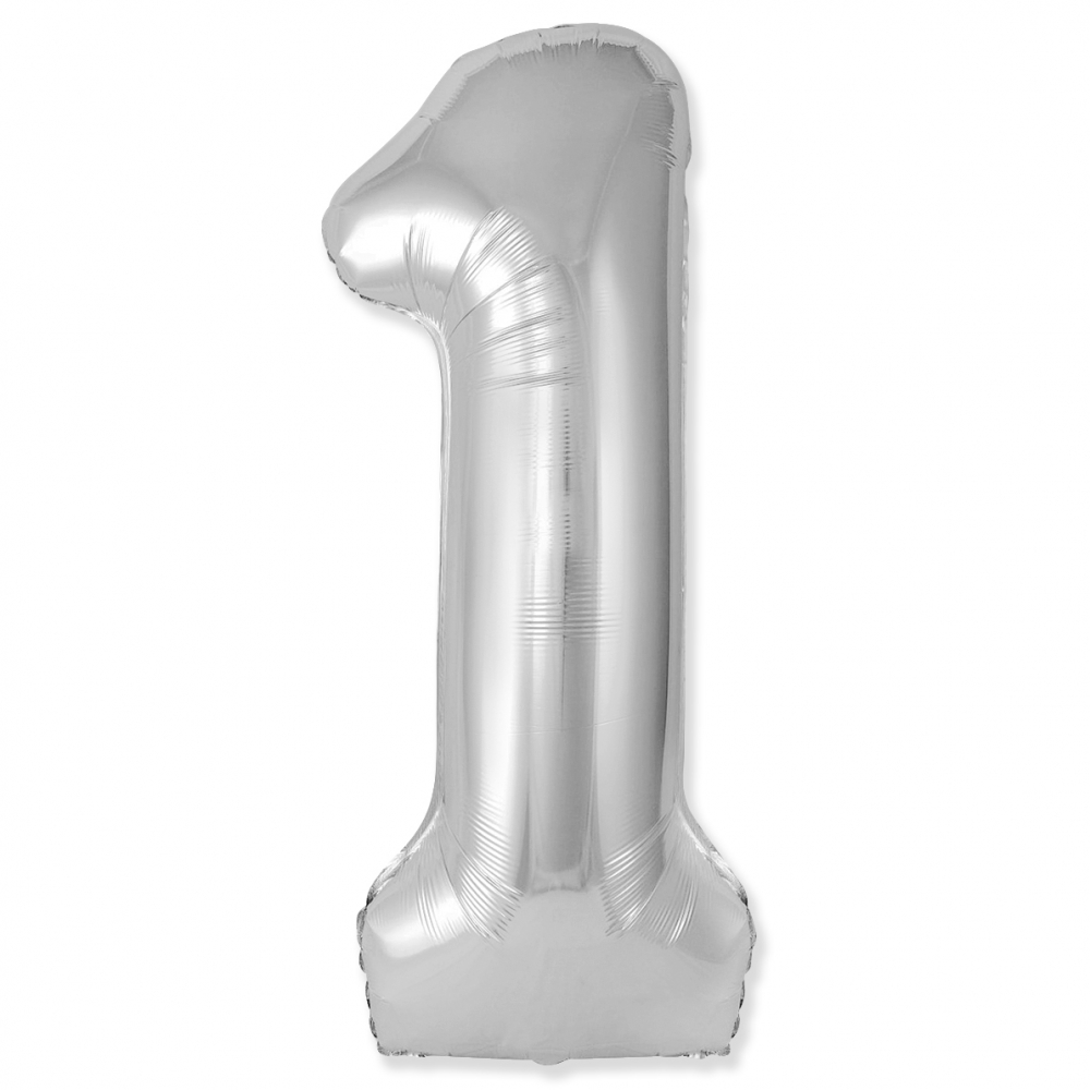FM Шар (40''/102 см) Цифра, 1 Slim, Серебро, 1 шт. в уп.