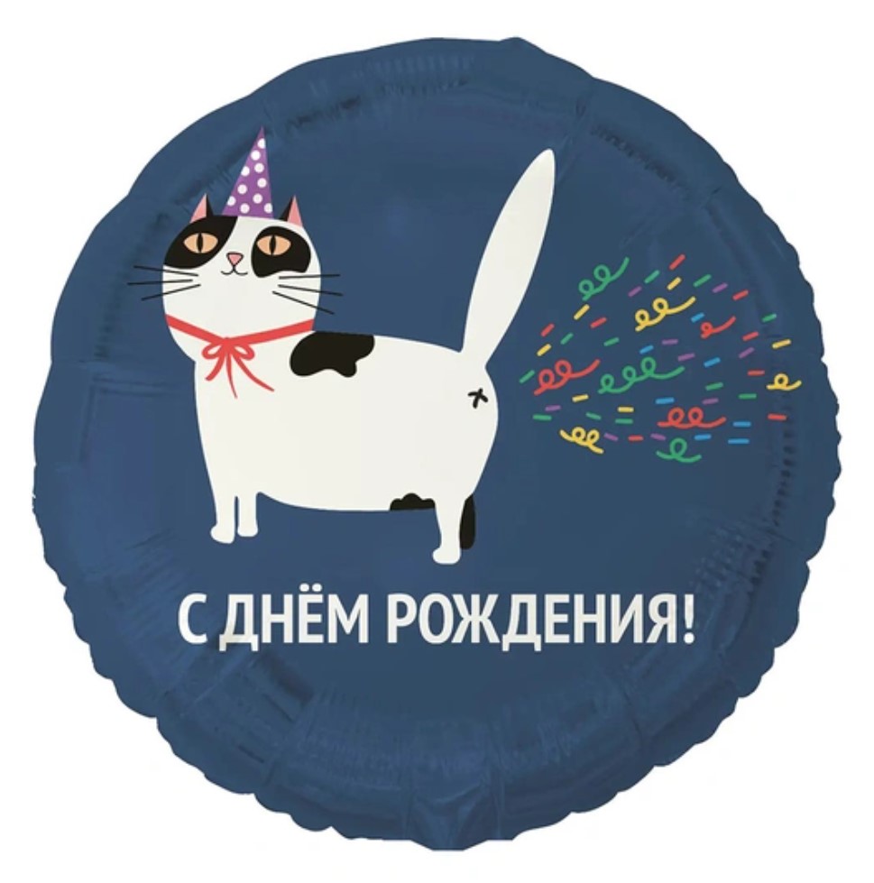 К 18" РУС С ДР Кот пукающий конфетти