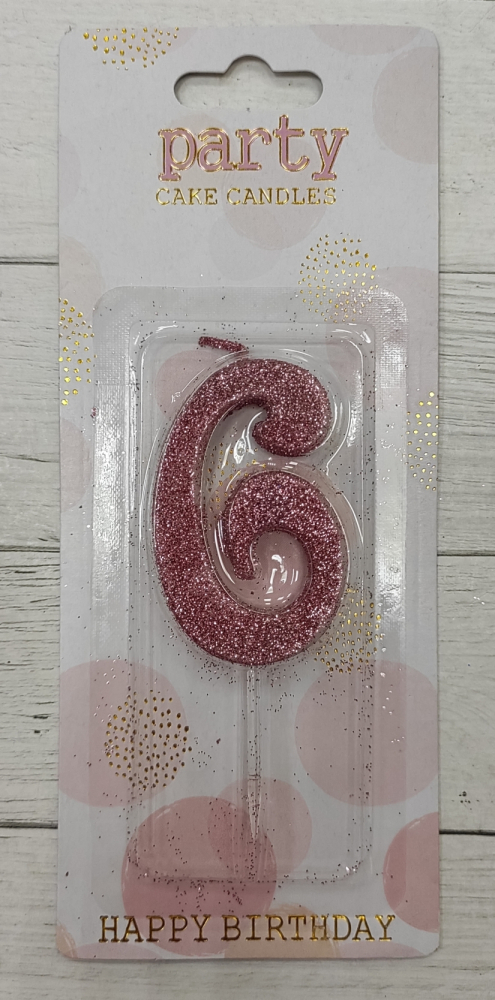 Свеча цифра белая глиттер розовый "6", 8 см