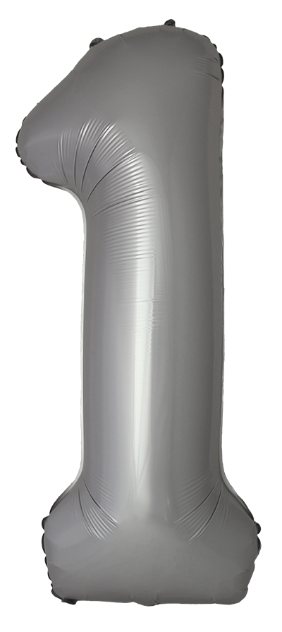 FM Шар (40''/102 см) Цифра, 1 Slim, Лунное Серебро, Матовый, 1 шт. в уп.