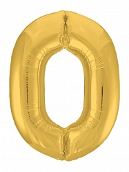Шар (40''/102 см) Цифра, 0, Slim, Золото, в упаковке, Россия