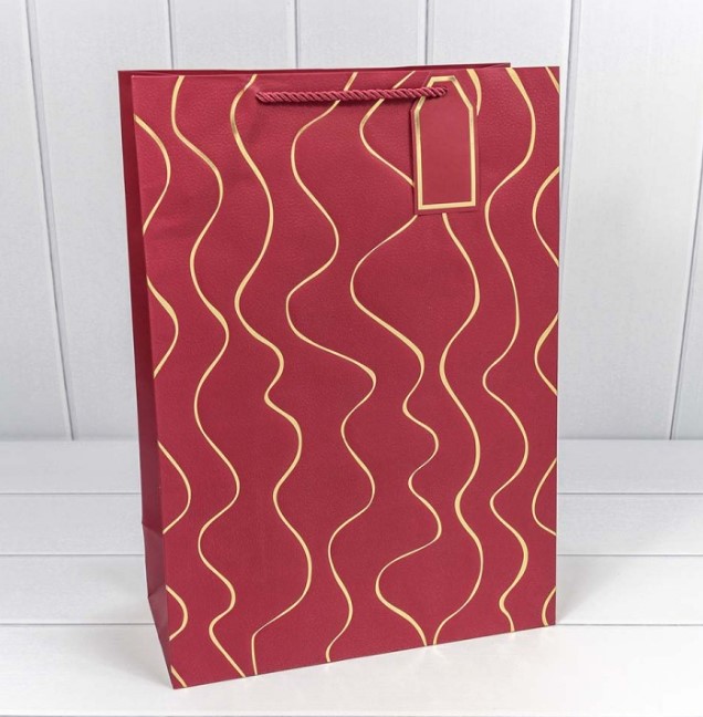Пакет подарочный с тиснением "Волны"  32*45*15 см, Красный