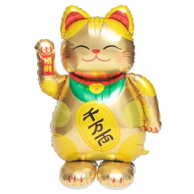Шар 3D (61''/155 см) Фигура, Кот Манэки-нэко золотой, 1 шт. в уп.