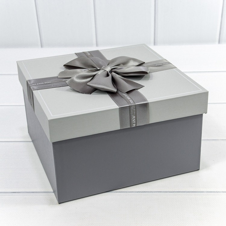 Коробка Квадратная с бантом "Just For You" Серый, 19*19*10,8 см
