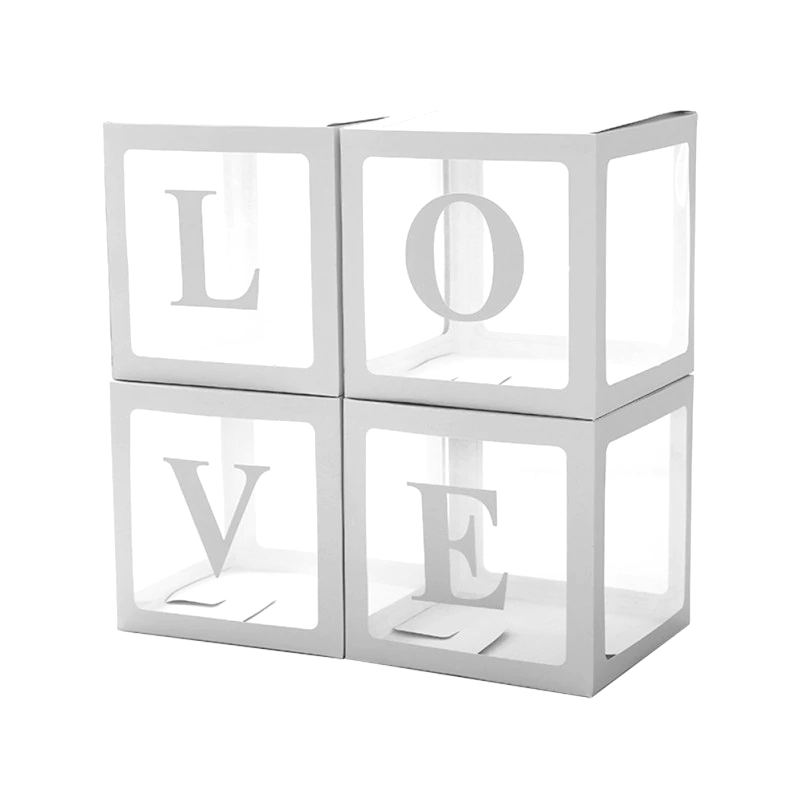 Набор коробок для воздушных шаров Love, Белые грани, 30*30*30 см, в упаковке 4 шт.