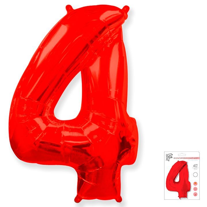 FM Шар (40''/102 см), Цифра 4, Красный