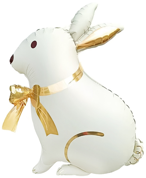 Шар (33''/84 см) Фигура, Зайка с золотым бантиком, Сатин, 1 шт.