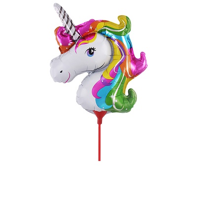 Шар (13''/33см) Мини-фигура,Единорог Радужный на палочке, 1 шт.