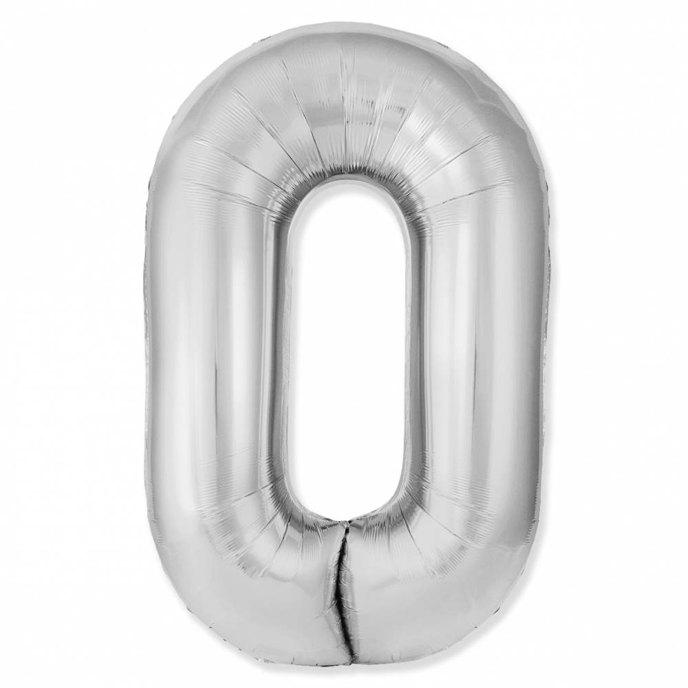 FM Шар (40''/102 см) Цифра, 0 Slim, Серебро, 1 шт. в уп.