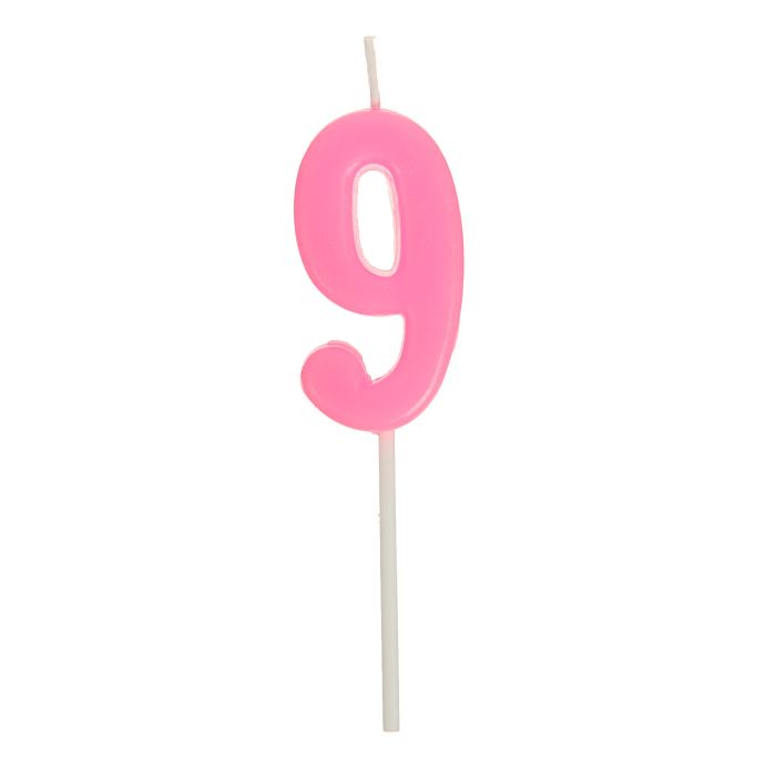 Свеча в торт цифра 9, розовый  