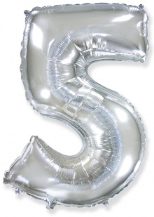 FM Шар (40''/102 см) Цифра, 5, Серебро, 1 шт.