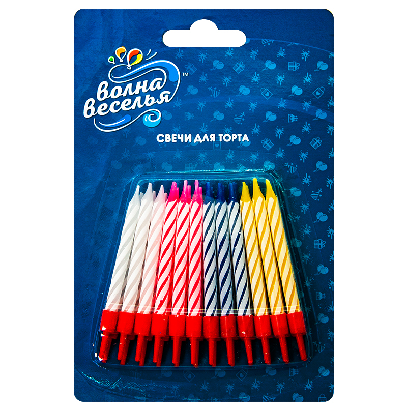 Свечи Яркие полоски, Ассорти, 5,5 см, 24 шт. с держат.