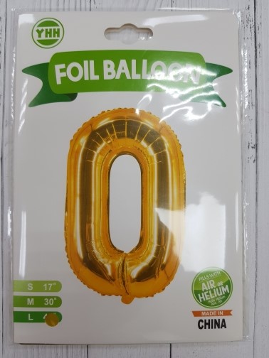 Шар (32''/84 см) Цифра, 0, Золото, в упаковке, Китай