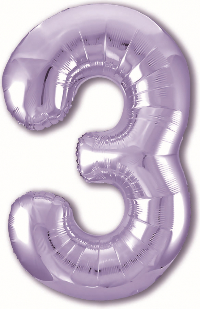 Шар (40''/102 см) Цифра, 3, Slim, Пастельный фиолетовый, в упаковке, Россия