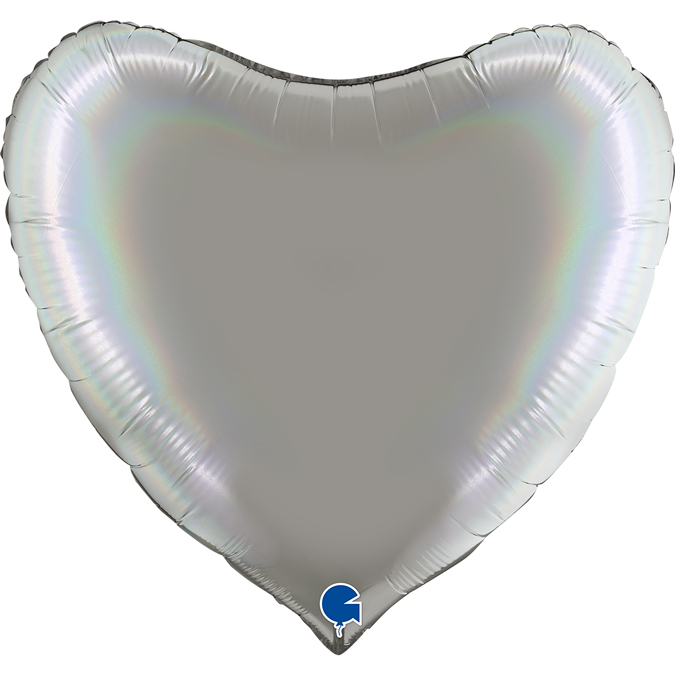 G Шар (18''/46 см) Сердце, Серебро, Голография, 1 шт.