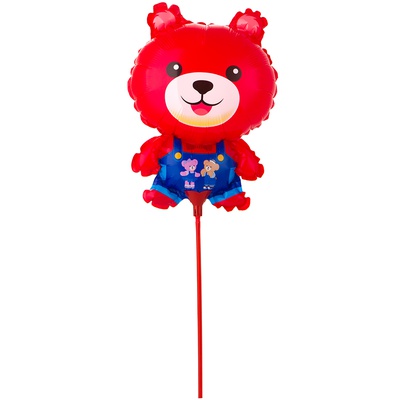 Шар (12''/30см) Мини-фигура, Мишка красный на палочке