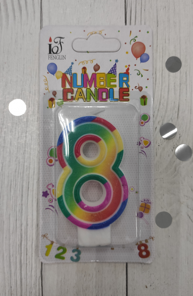 Свеча цифра "8" цветная окантовка, градиент, 6см.