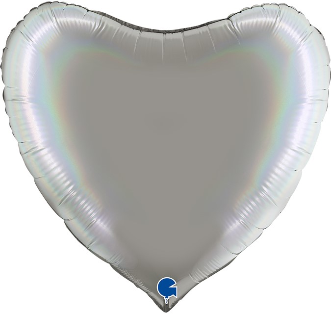 G Шар (36''/91 см) Сердце, Серебро, Голография, 1 шт.