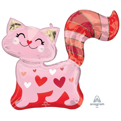 A Шар (31"/79см) Фигура, Кошка розовая с сердцами