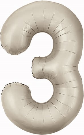 Шар (40''/102 см) Цифра, 3 Slim, Кремовый, Сатин, 1 шт.