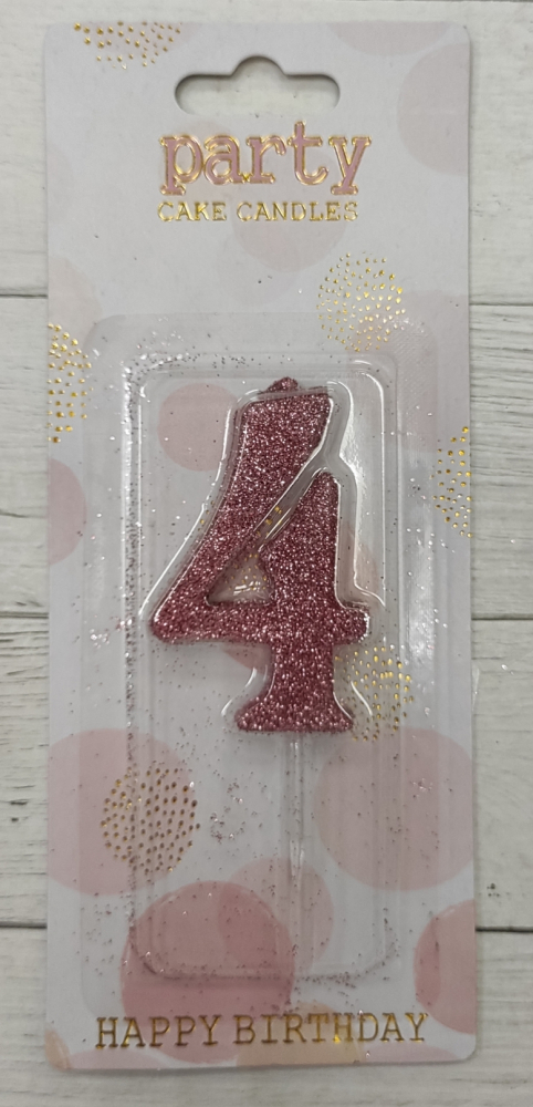 Свеча цифра белая глиттер розовый "4", 8 см