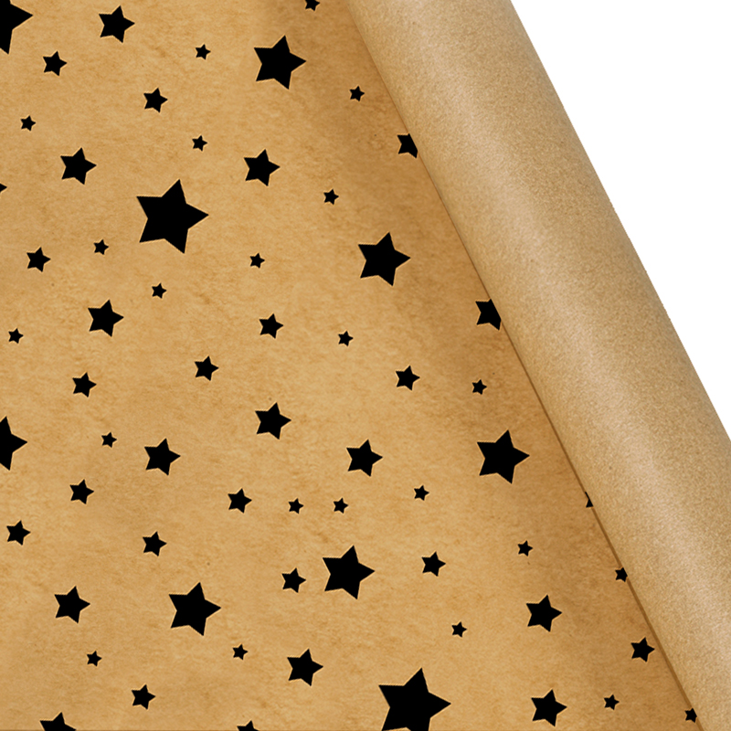 Крафт-бумага упаковочная "Черные звезды", 70 см * 10 м