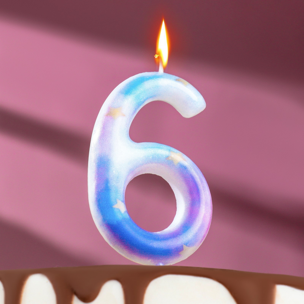 Свеча цифра переливы  "6", 9 см