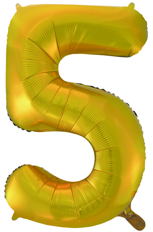 Воздушный шар (34''/86 см) Цифра, 5, Золото, 1 шт., Китай