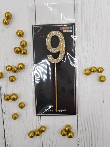 Топпер-цифра "9"- золото со стразами, 10 см.