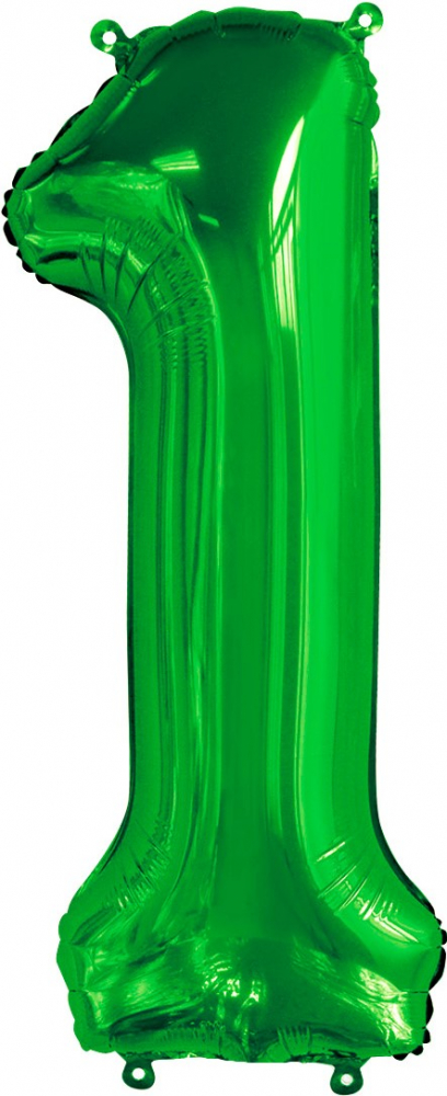 Шар (34''/86 см) Цифра, 1, Slim, Зеленый, 1 шт. в упак.