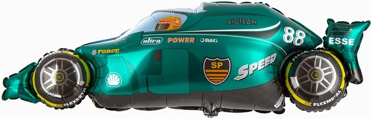 FM Шар (36''/91 см) Фигура, Гоночный автомобиль, Формула 1, Зеленый, 1 шт.