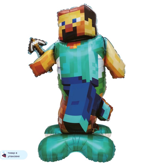 Шар 3D (59''/150 см) Фигура на подставке, Пиксельный герой, 1 шт. в уп.
