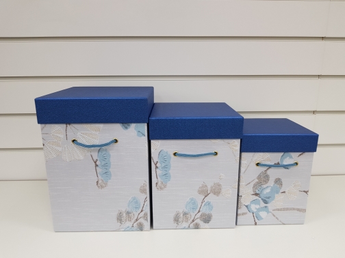 Коробка подарочная люкс квадрат высокий Голубой Сакура 3 в 1