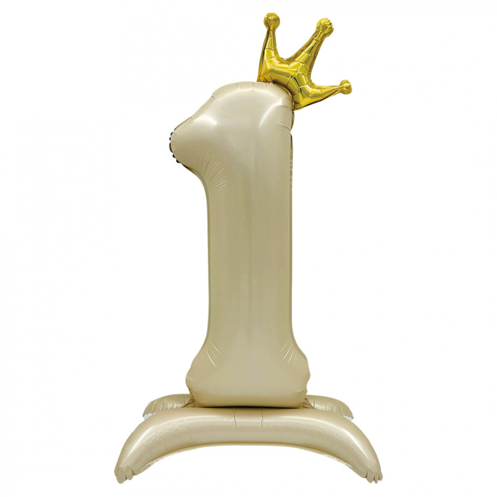 Шар (40''/102 см) Цифра, 1 Золотая корона, на подставке, Белый песок, 1 шт. в уп.
